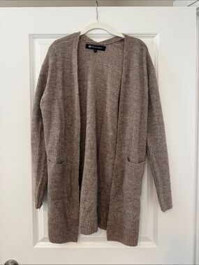 Brown Open-Front Waffle Cardigan
